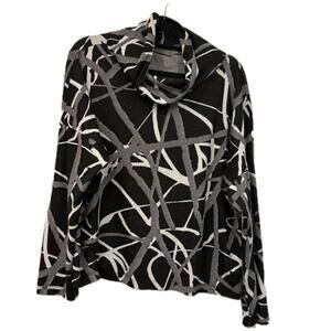 Chalet et ceci Cowl Neck Sweater XL Black White Abstract Lagenlook USA Made